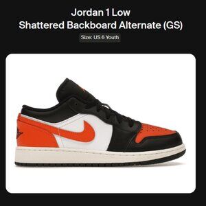 YOUTH SIZE 6Y - Jordan 1 Low Shattered Backboard Alternate (GS) 553560-081 NEW!